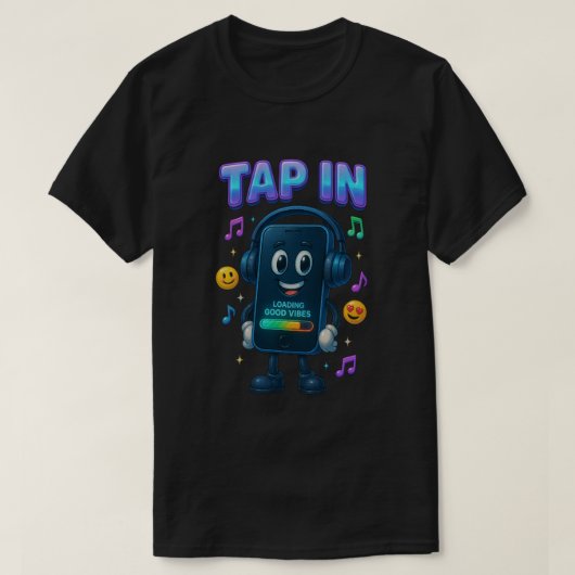 Tik in glimlachende smartphone goede vibes t-shirt (Design voorkant)