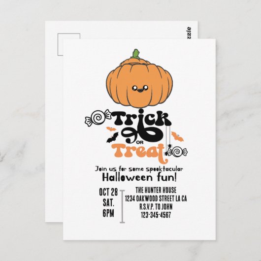 Tik of behandel schattige pompoen aangepaste uitno briefkaart (Voorkant / Achterkant)