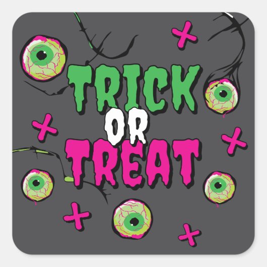 Tik of trakteer! Enge Schattigee Funky Spooky Zomb Vierkante Sticker (Voorkant)