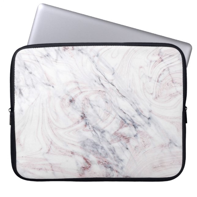 Tik van Roos White en Grey Marble Swirl Chic Trend Laptop Sleeve (Voorkant)