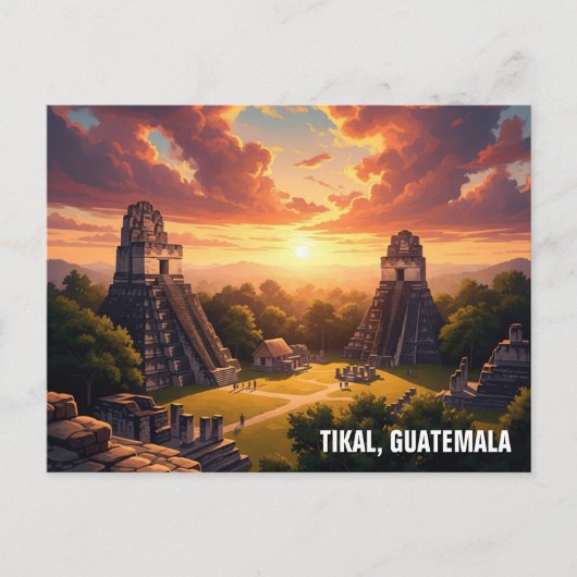 Tikal Guatemala Sunset Briefkaart (Voorkant)