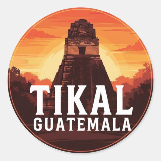 Tikal Guatemala Sunset Travel Ronde Sticker (Voorkant)