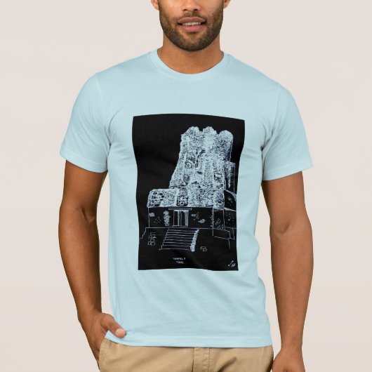 Tikal T-shirt w. tekst: TEMPEL II TIKAL, 4-1-80 JF (Voorkant)