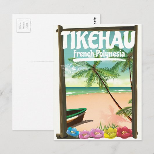 Tikehau Frans-Polynesië reisposter. Briefkaart (Voorkant / Achterkant)