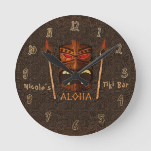Tiki ALOHA Bar Tropisch Aangepast Gepersonaliseerd Ronde Klok
