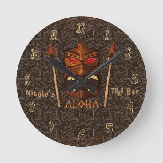 Tiki ALOHA Bar Tropisch Aangepast Gepersonaliseerd Ronde Klok (Voorkant)