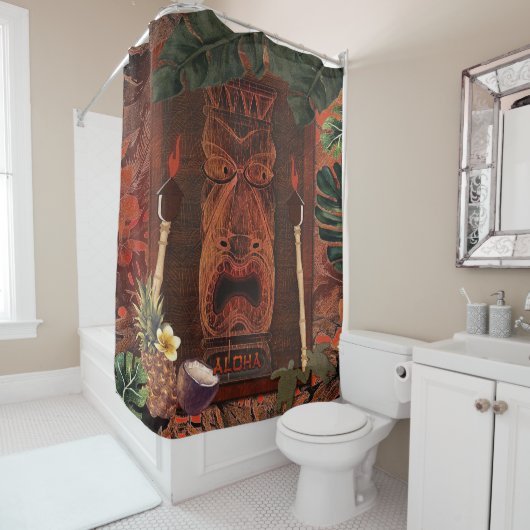 Tiki Aloha Hawaiian Rustic Tropisch eiland Douchegordijn (In situ)