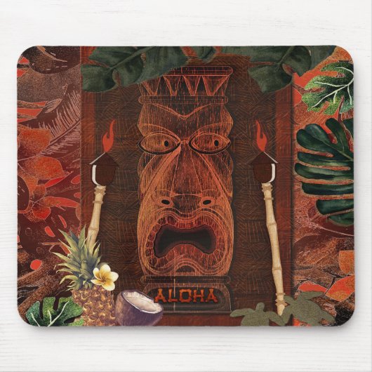  Tiki Aloha Hawaiian Rustic Tropisch eiland Muismat (Voorkant)