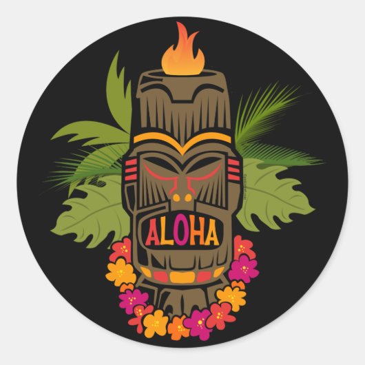 Tiki Aloha Ronde Sticker (Voorkant)