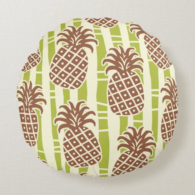 Tiki Ananas Bamboe Strepen Patroon Rond Kussen (Voorkant)