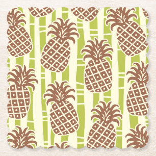 Tiki Ananas Bamboestrepen Patroon Kartonnen Onderzetters