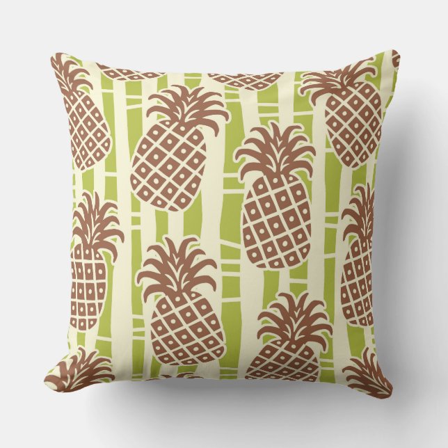 Tiki Ananas Bamboestrepen Patroon Kussen (Voorkant)