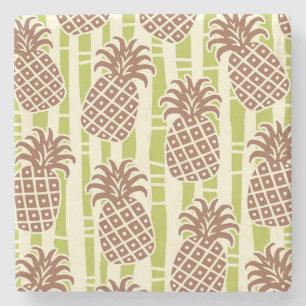 Tiki Ananas Bamboestrepen Patroon Stenen Onderzetter