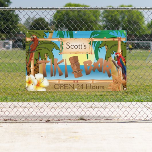 Tiki Bar aanpassen in paradijs Spandoek (Insitu)