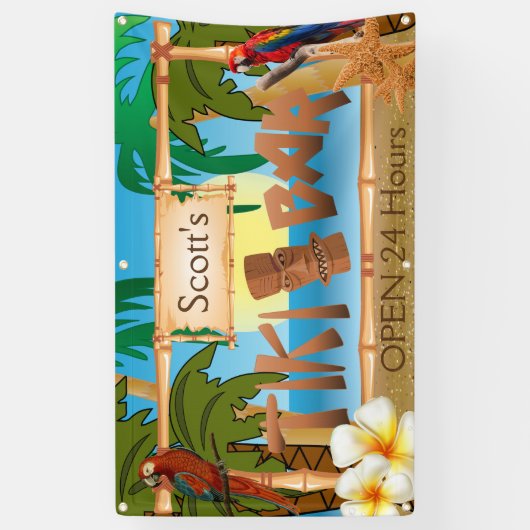 Tiki Bar aanpassen in paradijs Spandoek (Verticaal)