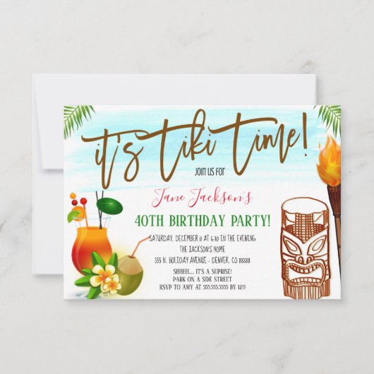 Tiki Bar Birthday Party Invitation Kaart (Voorkant)