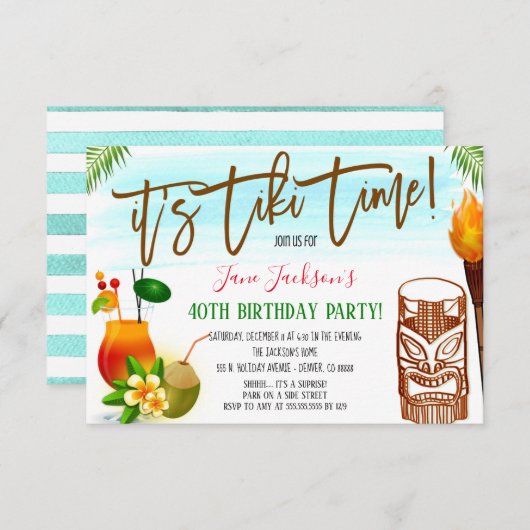 Tiki Bar Birthday Party Invitation Kaart (Voorkant / Achterkant)