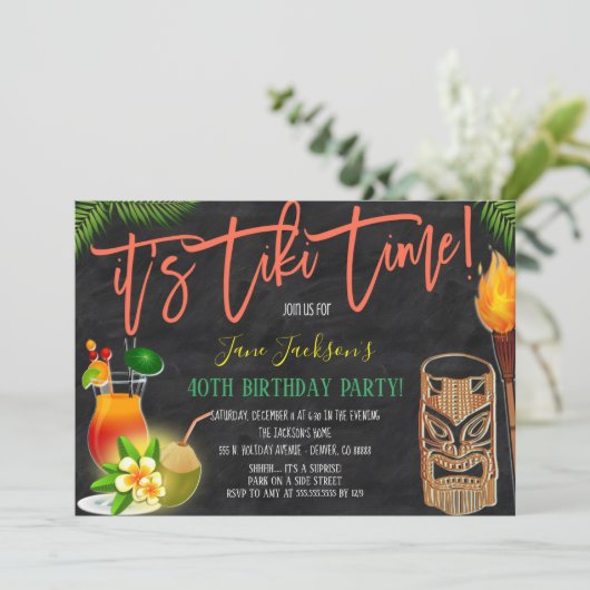 Tiki Bar Birthday Party Invitation Kaart (Staand voorkant)