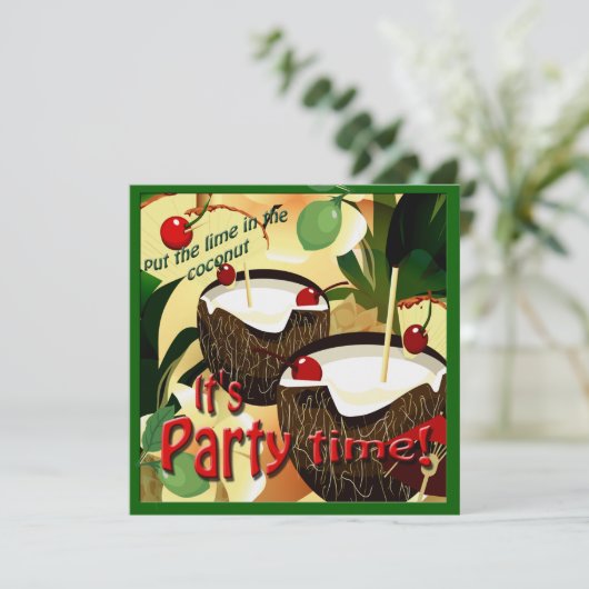 Tiki Bar Coconut Limoen Luau Party Kaart (Staand voorkant)