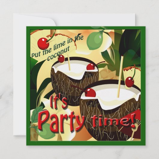 Tiki Bar Coconut Limoen Luau Party Kaart (Voorkant)