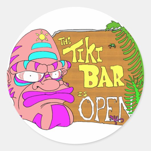 Tiki Bar is OPEN Ronde Sticker (Voorkant)