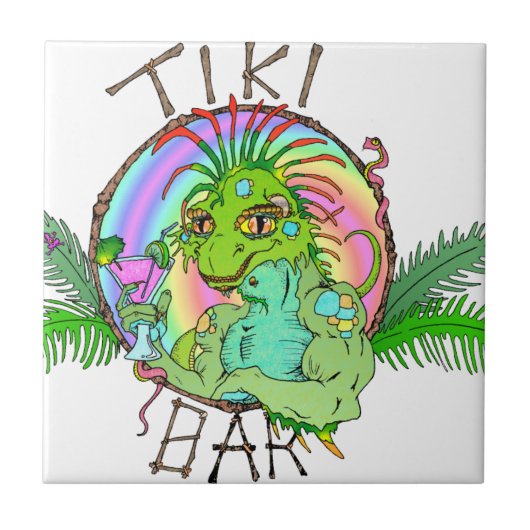 Tiki Bar Lizard Tegeltje (Voorkant)