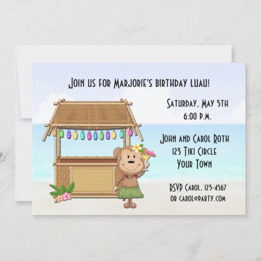 Tiki Bar, Luau Monkey Invitation Kaart (Voorkant)