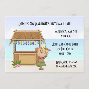 Tiki Bar, Luau Monkey Invitation Kaart