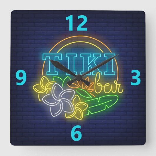 Tiki Bar Neon Sign Square Wall klok (Voorkant)