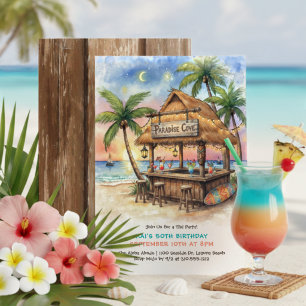 Tiki Bar Tropisch Strand Verjaardagsfeest Kaart