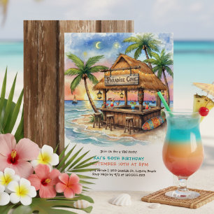 Tiki Bar Tropisch Strand Verjaardagsfeest Kaart