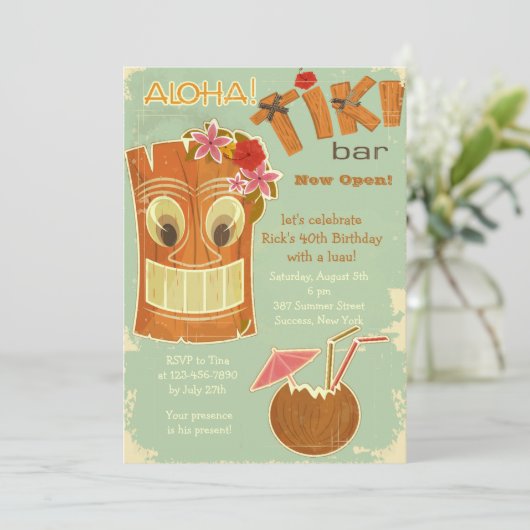 Tiki Bar-uitnodiging Kaart (Staand voorkant)