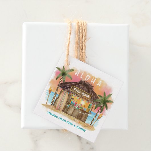 Tiki Beach Bar | Favoriete Tropische Zonsondergang Bedankjes Labels (In situ)