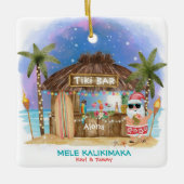 Tiki Beach Bar maanlicht Santa Tropical Christmas Keramisch Ornament (Voorkant)