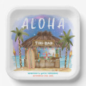 Tiki Beach Bar Moon Sterren Tropische Verjaardag Papieren Bordje (Voorkant)
