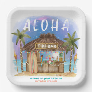 Tiki Beach Bar Moon Sterren Tropische Verjaardag Papieren Bordje