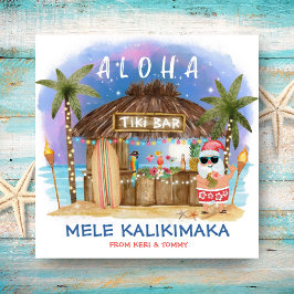 Tiki Beach Bar Tropical Moon Santa Mele Kalikimaka Feestdagenkaart