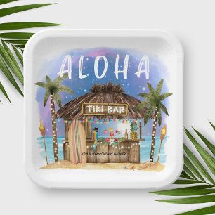 Tiki Beach Bar Tropisch Baby shower Papieren Bordje