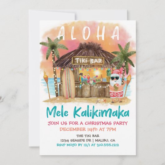 Tiki Beach Bar Tropisch Kerstfeest met Sinterklaas Kaart (Voorkant)