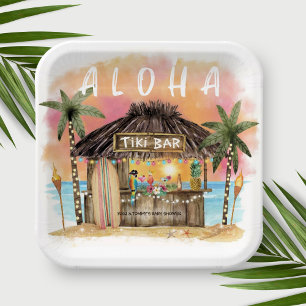 Tiki Beach Bar Tropisch Surf & Zee Baby shower Papieren Bordje
