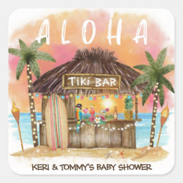 Tiki Beach Bar Tropisch Surf & Zee Baby shower Vierkante Sticker