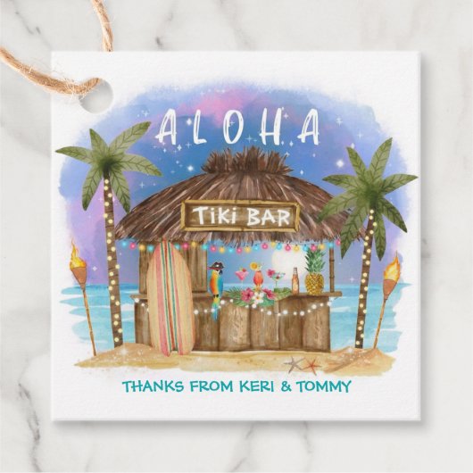 Tiki Beach Bar Tropisch Surf & Zee Bedankt Bedankjes Labels (Voorkant)