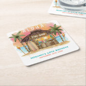 Tiki Beach Bar Tropisch Zee Verjaardag Kartonnen Onderzetters (Schuin)