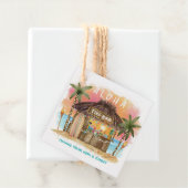 Tiki Beach Bar | Tropisch zonnescherm en Zee-Surf Bedankjes Labels (In situ)