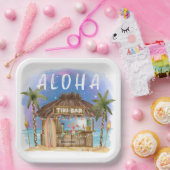 Tiki Beach Bar Tropische Aloha Surf & Zee Papieren Bordje (Feest)