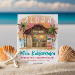 Tiki Beach Bar Tropische kerstfeest Kaart<br><div class="desc">De kerstfeestelijke uitnodiging biedt de kerstman een vakantie op een Tiki-bar op het strand bij zonsondergang met palmbomen, feestdagen en Hawaiiaanse "Aloha"- en "Mele Kalikimaka"-groeten. Tropische cocktails, ananas, hibiscus en palmbladeren, een surfbord en een papegaai in een piraatachtig pet maken de bar goed. De achterkant is turquoise blauw-groen. Art door...</div>