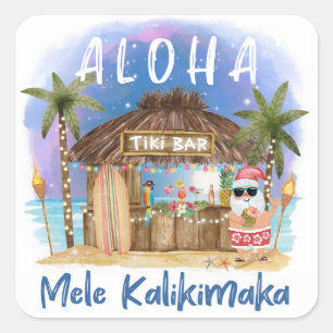 Tiki Beach Bar Tropische Mele Kalikimaka Kerstma Vierkante Sticker