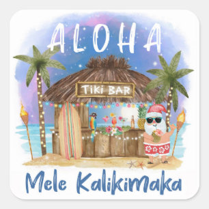 Tiki Beach Bar   Tropische Mele Kalikimaka Santa Vierkante Sticker