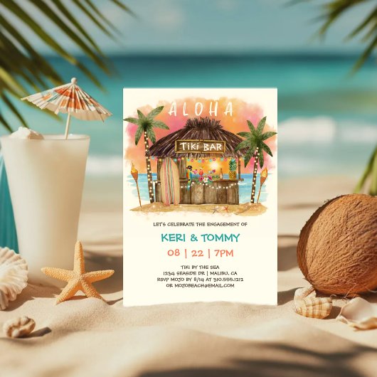 Tiki Beach Bar | Tropische Sunset Engagement Party Kaart