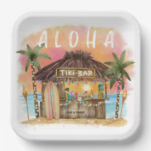 Tiki Beach Bar Tropische Surf & Zee Papieren Bordje